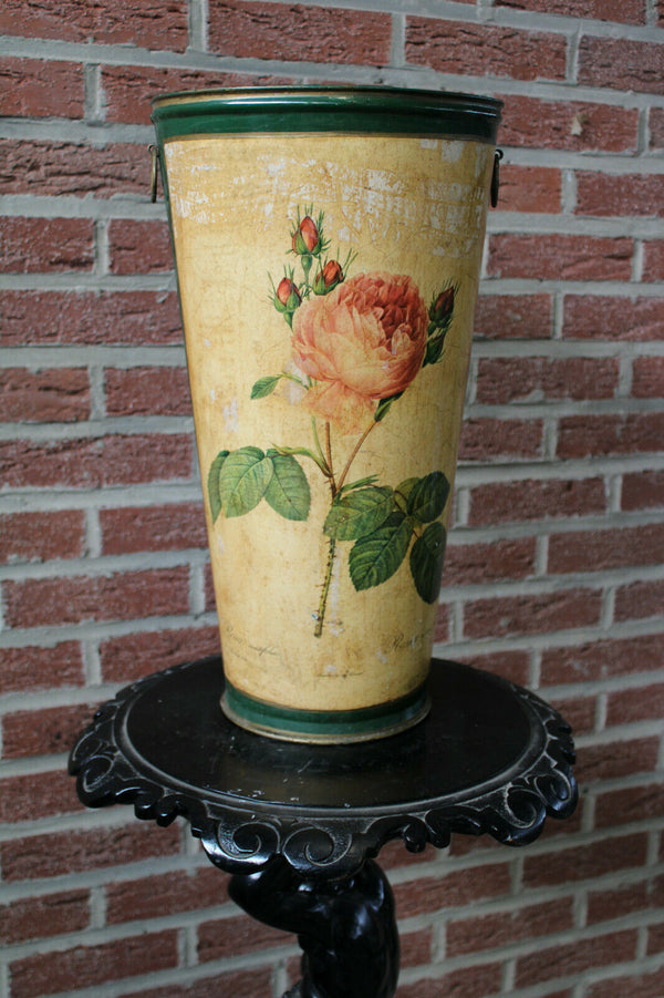 French 1950 MEtal enamel Floral umbrella stand