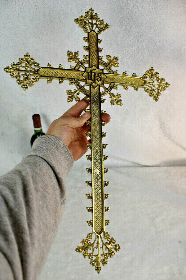 Large Rare antique Bronze neo  gothic  Catholic Crucifix cross religious