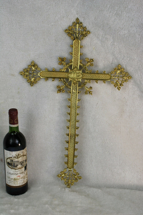 Large Rare antique Bronze neo  gothic  Catholic Crucifix cross religious