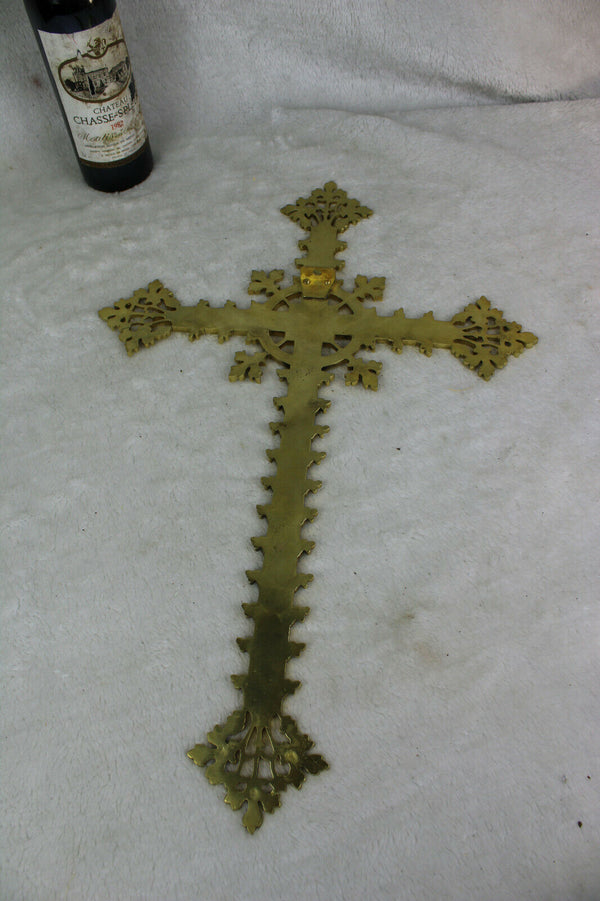 Large Rare antique Bronze neo  gothic  Catholic Crucifix cross religious