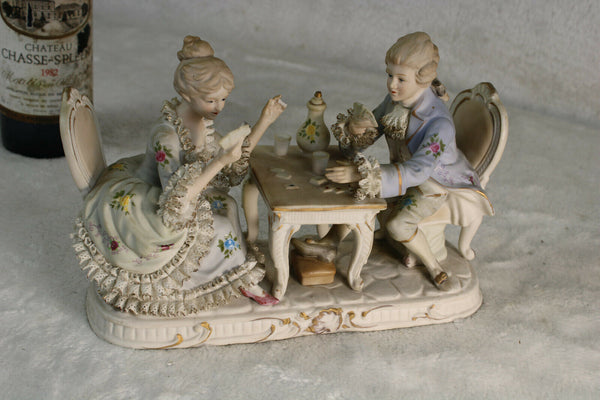 Vintage 1960 German lace porcelain romantic group statue