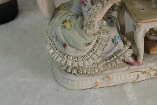 Vintage 1960 German lace porcelain romantic group statue