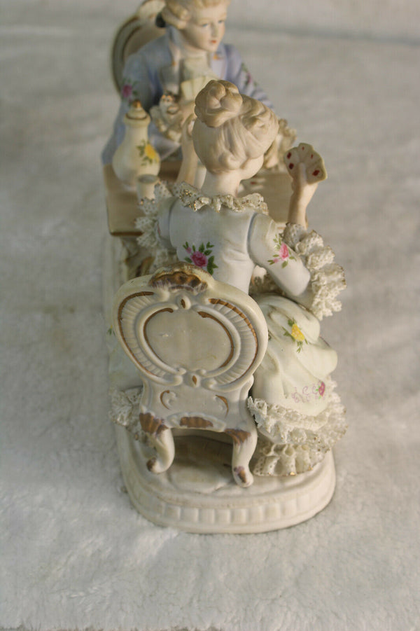 Vintage 1960 German lace porcelain romantic group statue