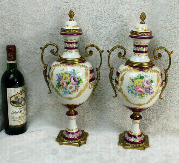 PAIR french vieux paris porcelain Vases floral decor marked