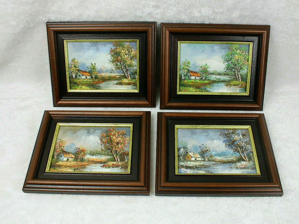 Vintage set flemish oil canvas paintings 4 seasons 1970