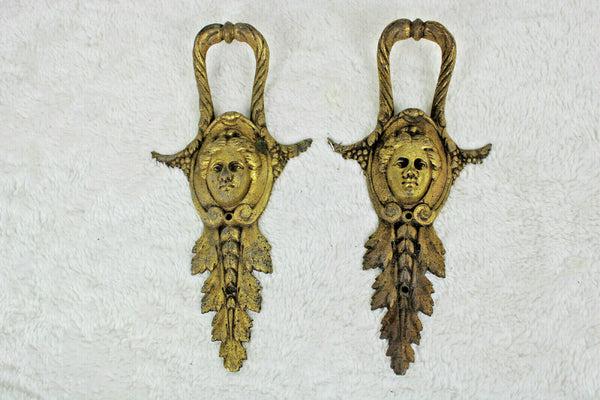 PAIR antique bronze cabinet caryartid portrait ornaments decoration