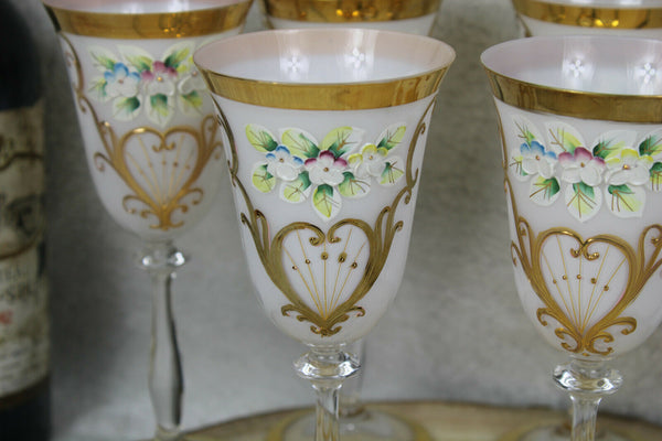 SET 6 Bohemia Czech crystal champagne Glasses Enamel relief floral decors