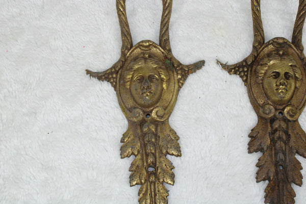 PAIR antique bronze cabinet caryartid portrait ornaments decoration