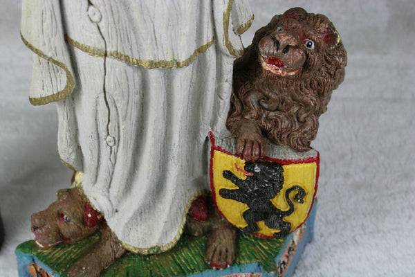 XL Flemish Chalkware statue Our Mary of FLanders lion snake Religious statue