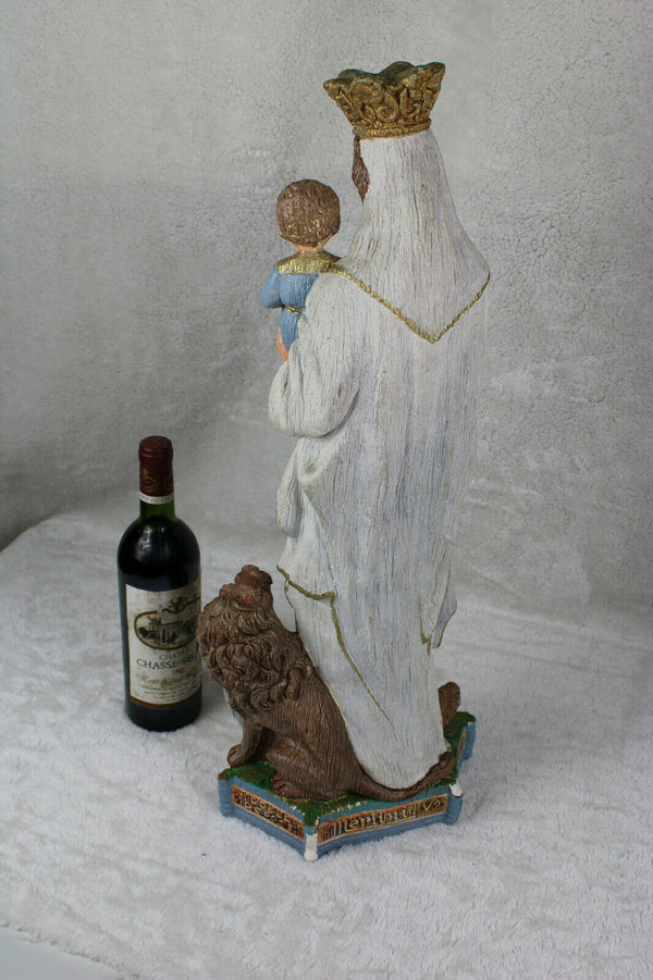 XL Flemish Chalkware statue Our Mary of FLanders lion snake Religious statue