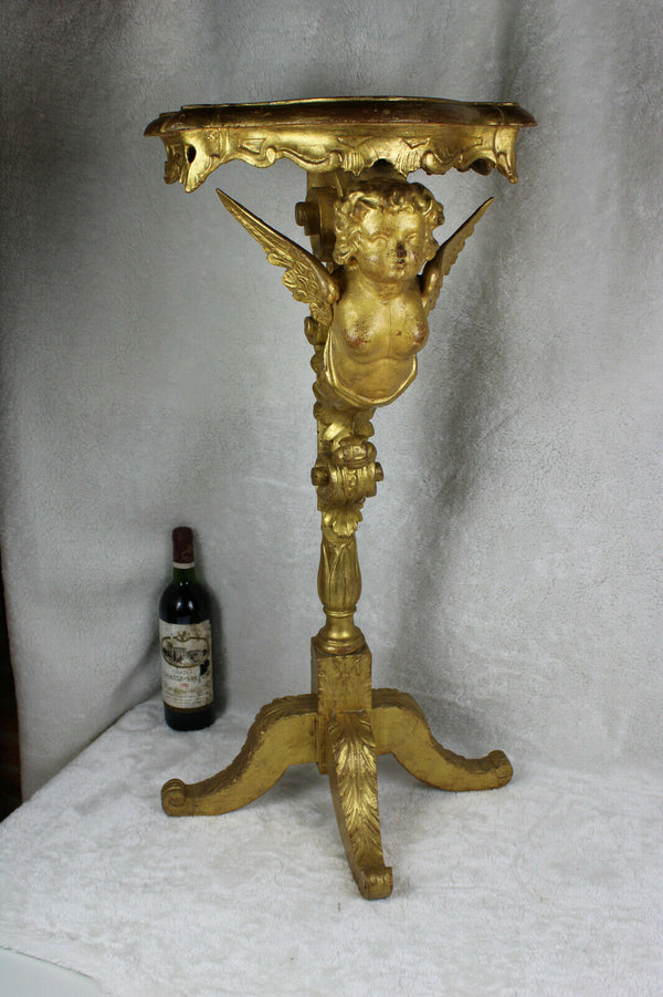 Antique italian Wood carved gold gilt putti cherub angel standing console table