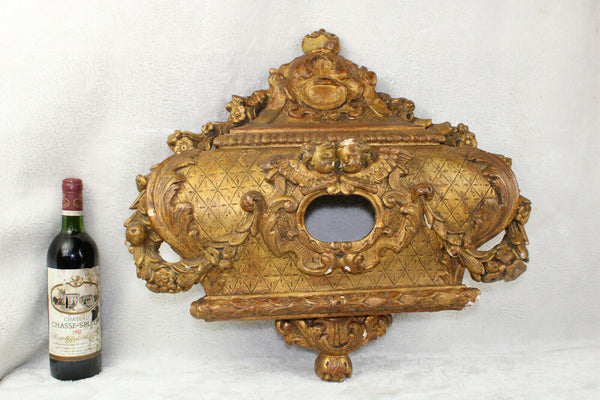 Antique 18thc church religious Relic wood carved Frame wall holder putti angel