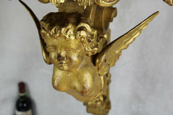 Antique italian Wood carved gold gilt putti cherub angel standing console table