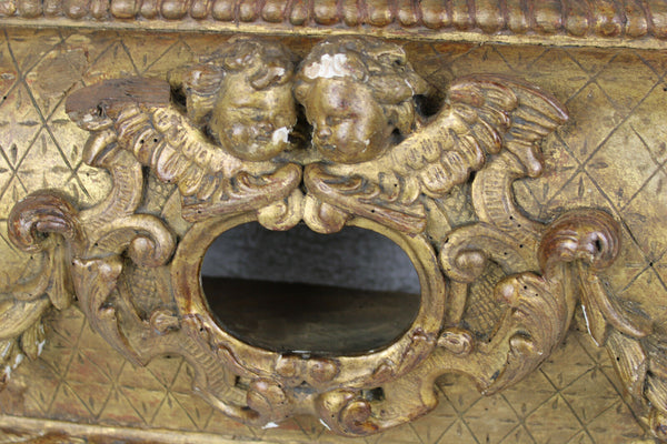 Antique 18thc church religious Relic wood carved Frame wall holder putti angel