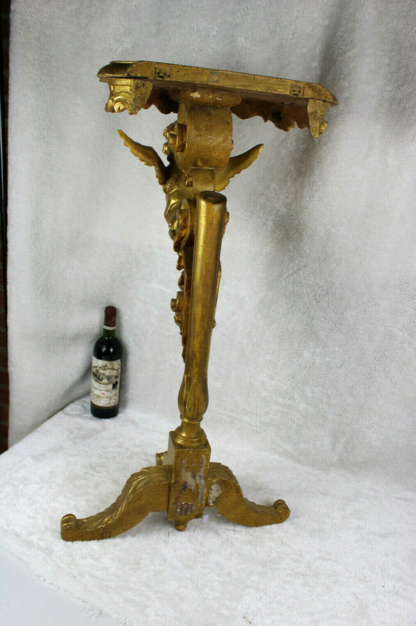 Antique italian Wood carved gold gilt putti cherub angel standing console table