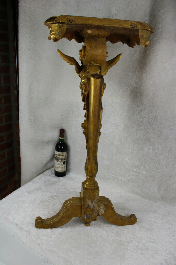 Antique italian Wood carved gold gilt putti cherub angel standing console table