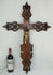 Huge 33.4" French wood carved gothic fleur de lys Crucifix altar church