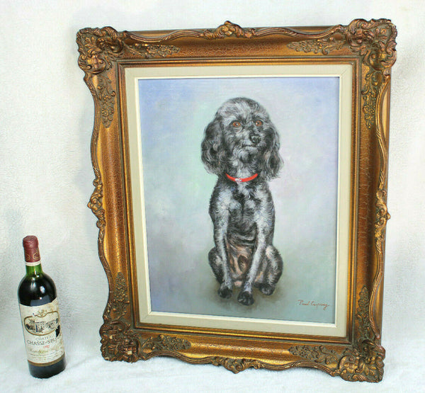 Vintage oil canvas Poodle dog portrait signed painting