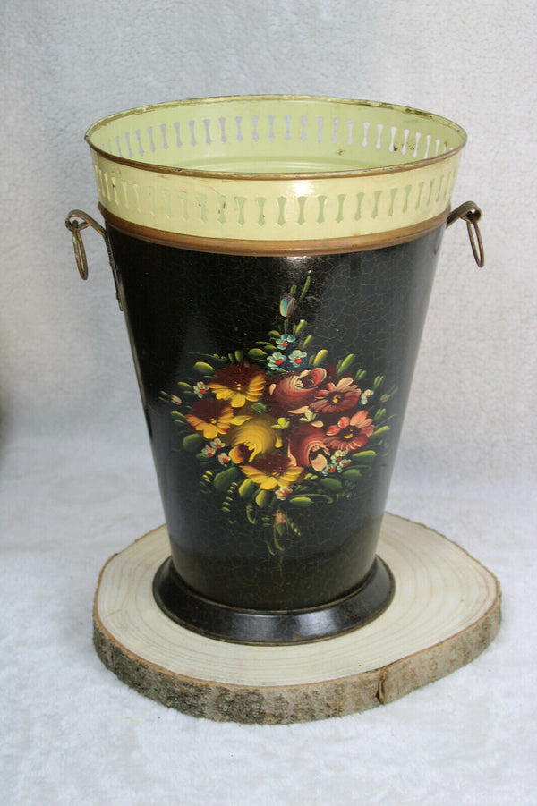 Antique French enamel floral decor umbrella stand holder