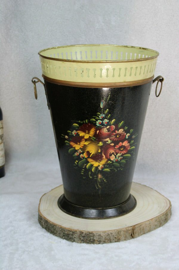 Antique French enamel floral decor umbrella stand holder