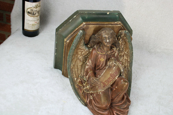 Antique church religious chalkware angel wall console