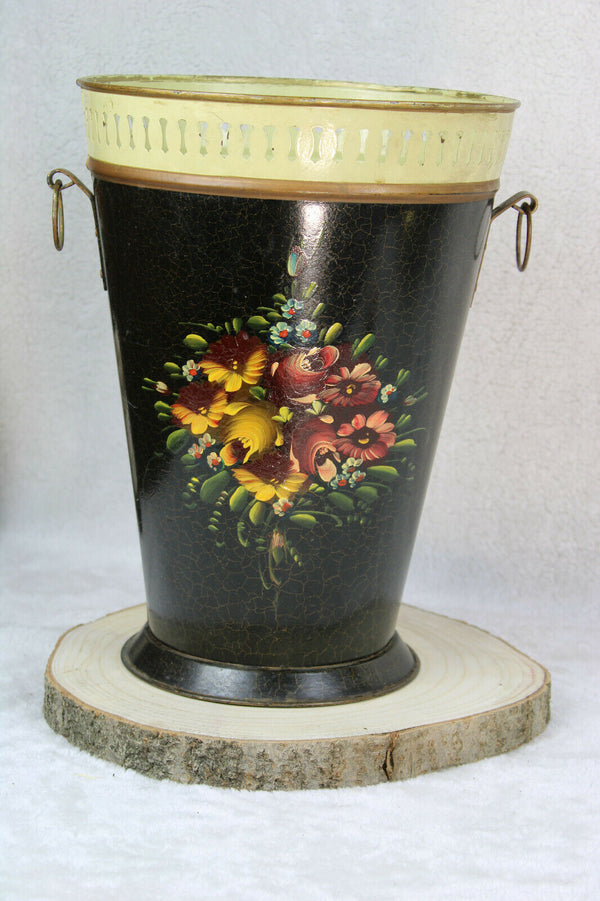 Antique French enamel floral decor umbrella stand holder