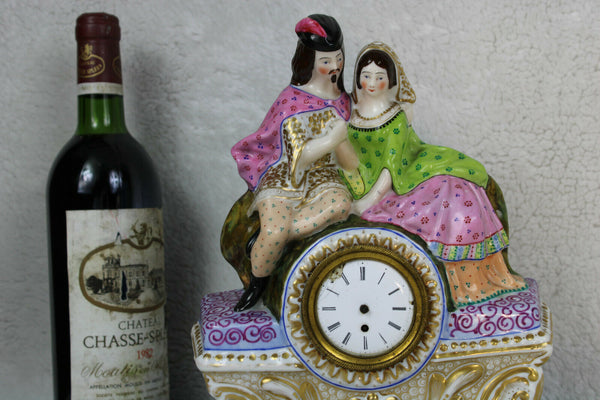 Antique french vieux paris porcelain clock couple figurine statue attr petit J