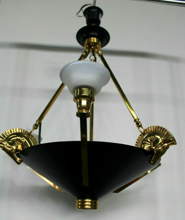 Vintage Brass horse metal black gold chandelier equestrian rare 1970s