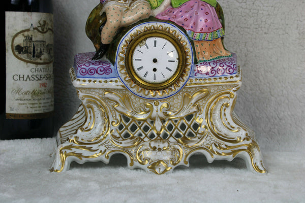 Antique french vieux paris porcelain clock couple figurine statue attr petit J