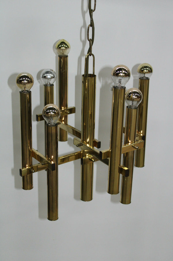Mid century hollywood regency Sciolari tubes brass chandelier for MAssive 1970