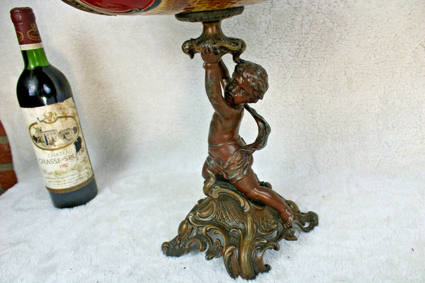 Antique art nouveau 1900s barbotine majolica putti cherub centerpiece bowl rare