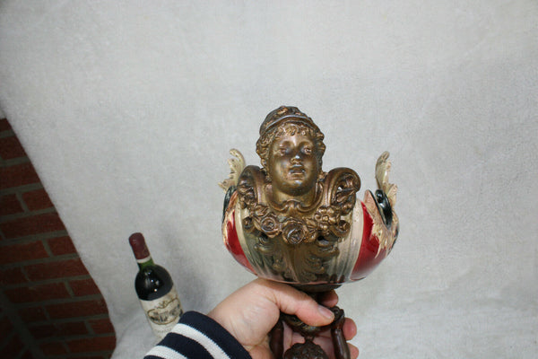 Antique art nouveau 1900s barbotine majolica putti cherub centerpiece bowl rare