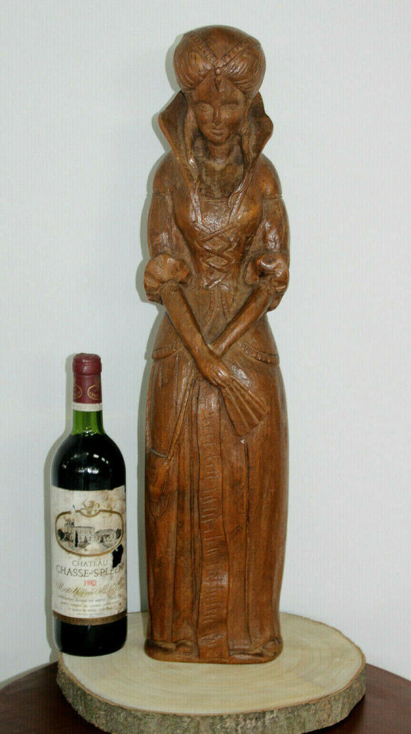 Antique Large French religious wood carved statue religious mary of burgundy