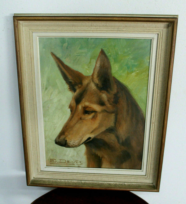 Emiel DEVos  ( 1886-1964) oil panel painting german sheperd dog listed artist