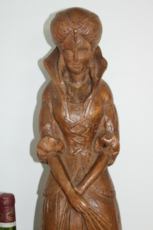Antique Large French religious wood carved statue religious mary of burgundy