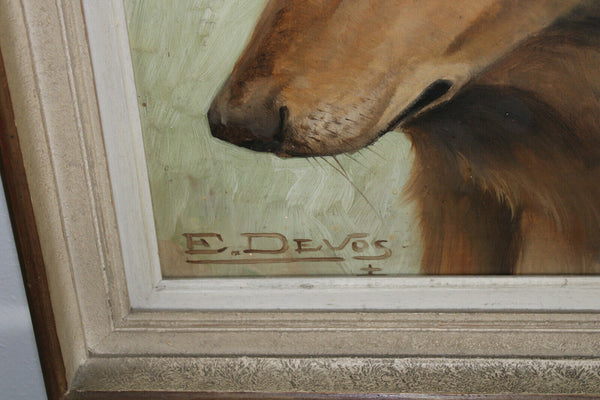 Emiel DEVos  ( 1886-1964) oil panel painting german sheperd dog listed artist