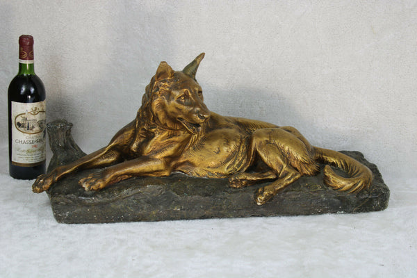 XL ART DECO Amorgasti chalkware dog signed