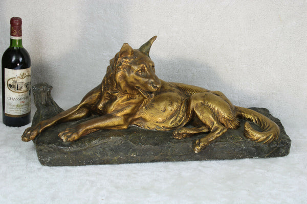 XL ART DECO Amorgasti chalkware dog signed