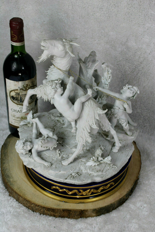 XL italian capodimonte carpie marked bisque porcelain group goat cherubs putti