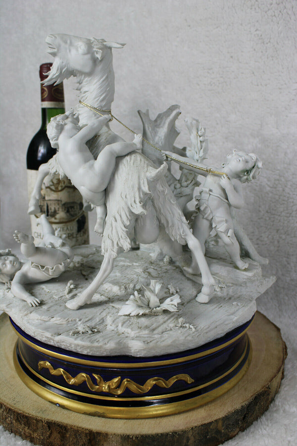 XL italian capodimonte carpie marked bisque porcelain group goat cherubs putti