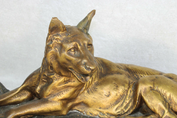 XL ART DECO Amorgasti chalkware dog signed