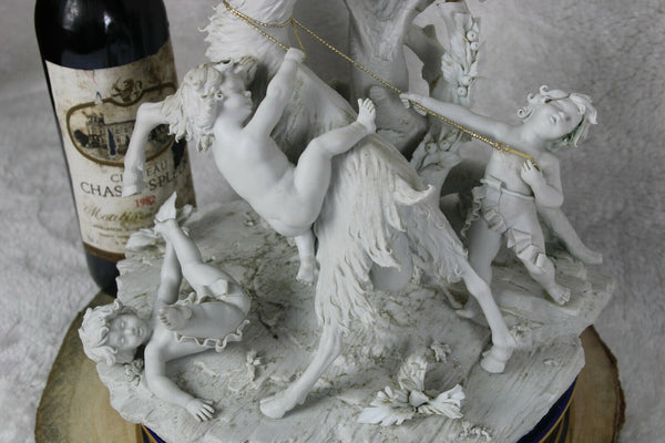 XL italian capodimonte carpie marked bisque porcelain group goat cherubs putti