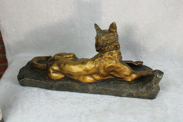 XL ART DECO Amorgasti chalkware dog signed