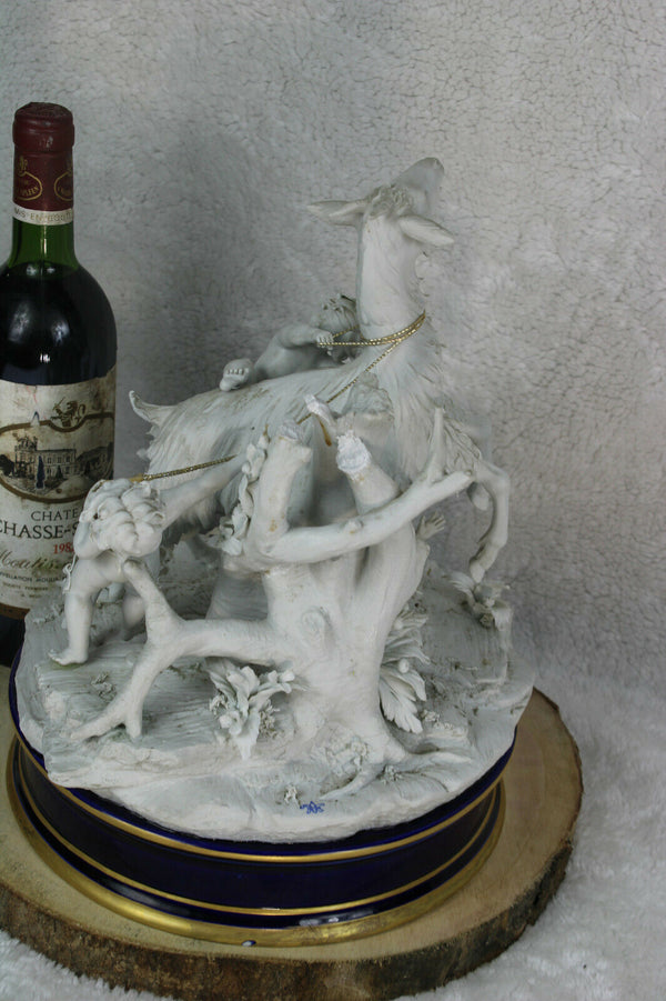 XL italian capodimonte carpie marked bisque porcelain group goat cherubs putti