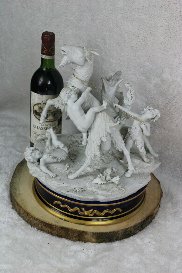 XL italian capodimonte carpie marked bisque porcelain group goat cherubs putti