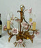 Vintage french metal gold gilt 1970 pink porcelain roses  chandelier lamp