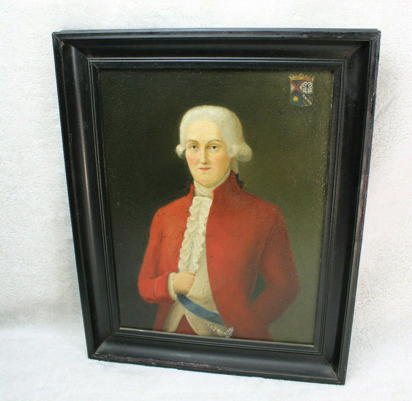 Antique French oil panel painting portrait man lord aristocratic family