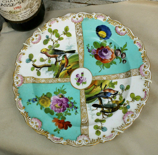 Gorgeous German porcelain Marked hand paint floral birds plate