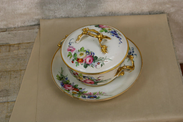 French porcelain hand paint floral bonbonniere chocolate candy box on plate