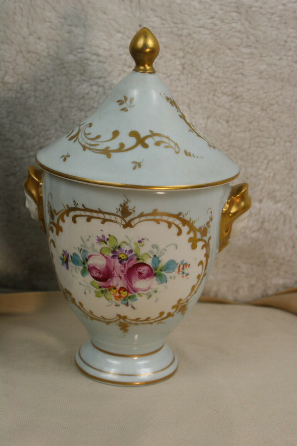 French Limoges marked porcelain bonbonniere box floral caryatid heads